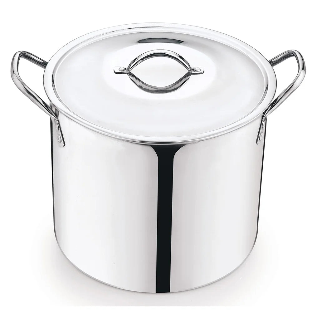 12 Quart Stainless Steel Stock Pot with Metal Lid Stay Cool Handles Heavy Duty Cookware Soup Stew Boiling Ideal Kitchens
