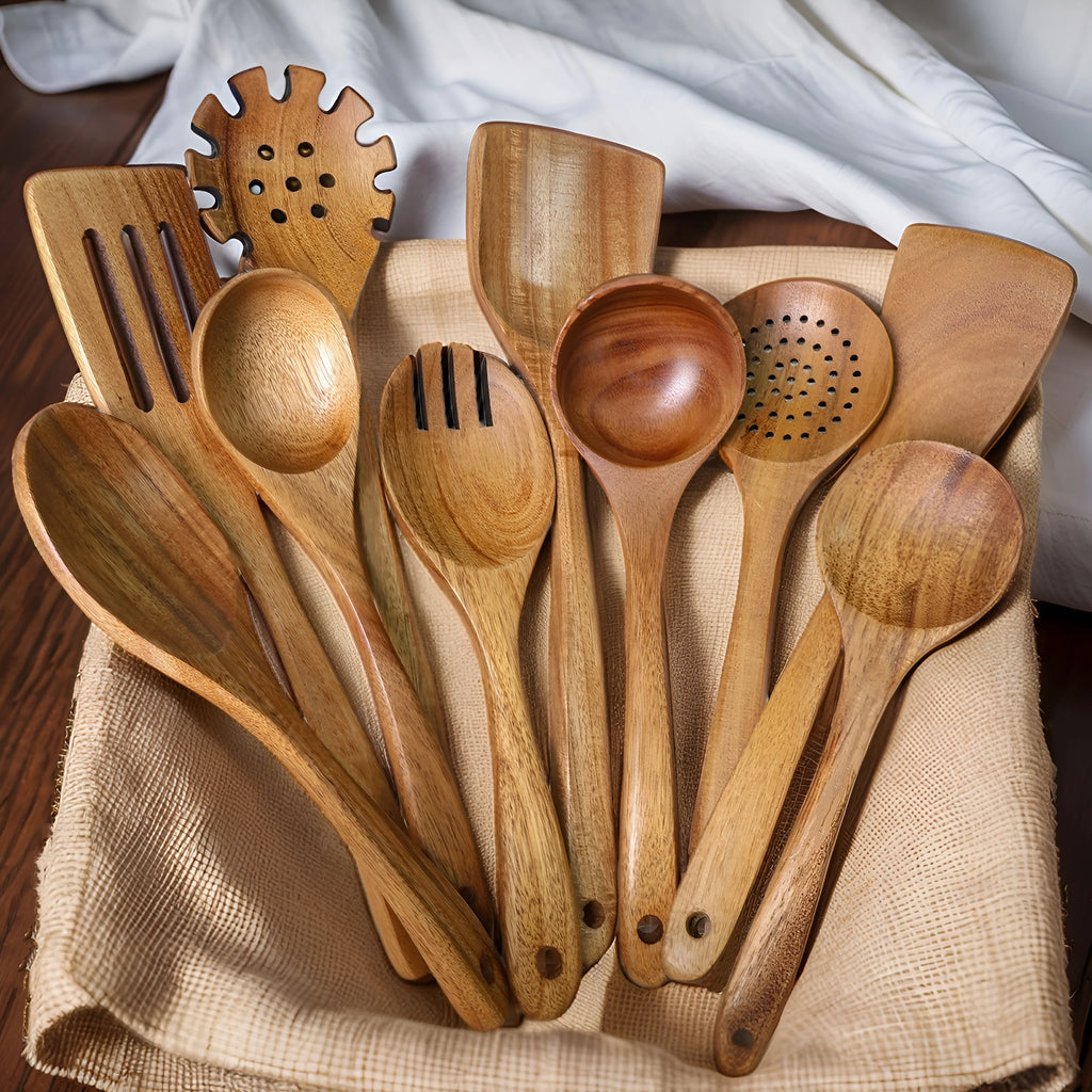 10pcs Wooden Spoons Kitchen Wooden Utensils For Cooking Wooden Kitchen Utensils Set