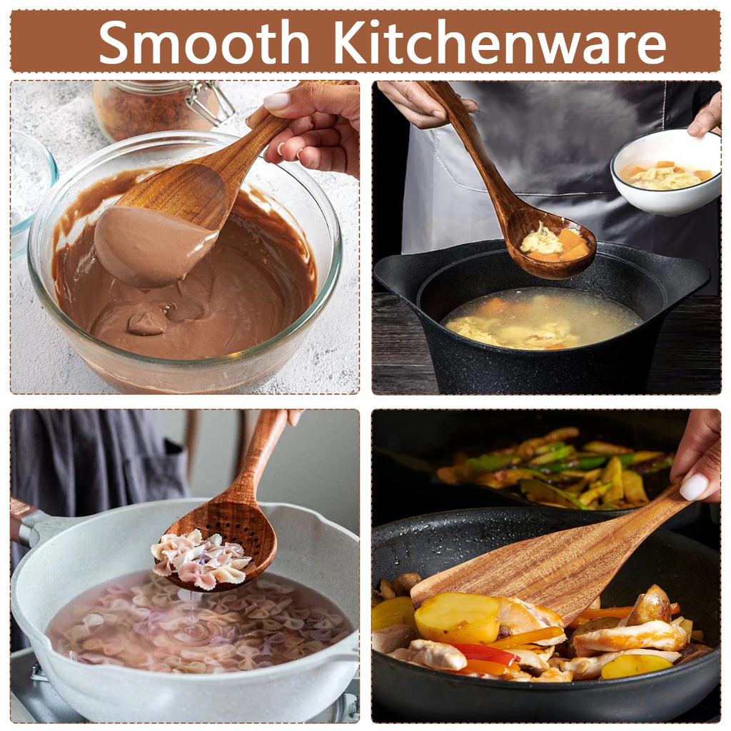 10pcs Wooden Spoons Kitchen Wooden Utensils For Cooking Wooden Kitchen Utensils Set