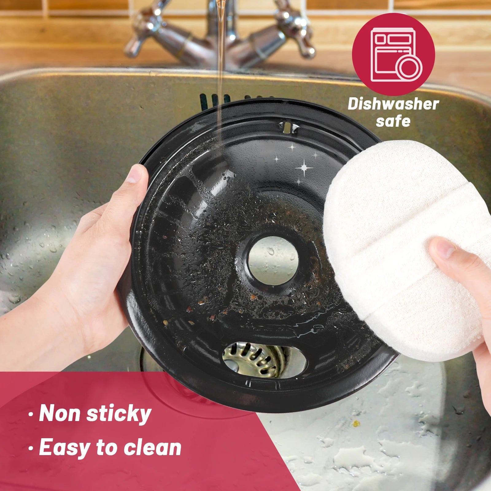 4 Pack Black Cooktop Drip Pans, Compatible with GE Hotpoint Stove. Include 2 Pcs 6'' Range Replacement Drip Pans and 2 Pcs 8 ''