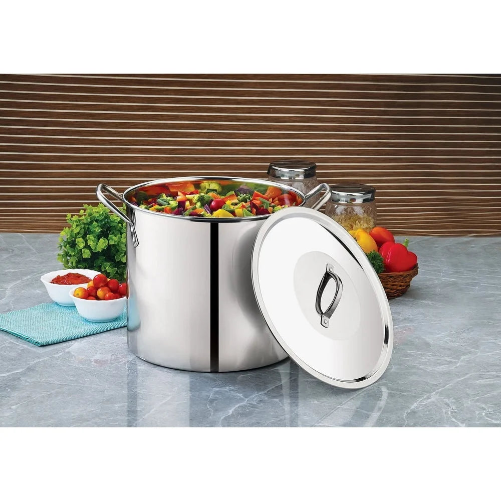 12 Quart Stainless Steel Stock Pot with Metal Lid Stay Cool Handles Heavy Duty Cookware Soup Stew Boiling Ideal Kitchens