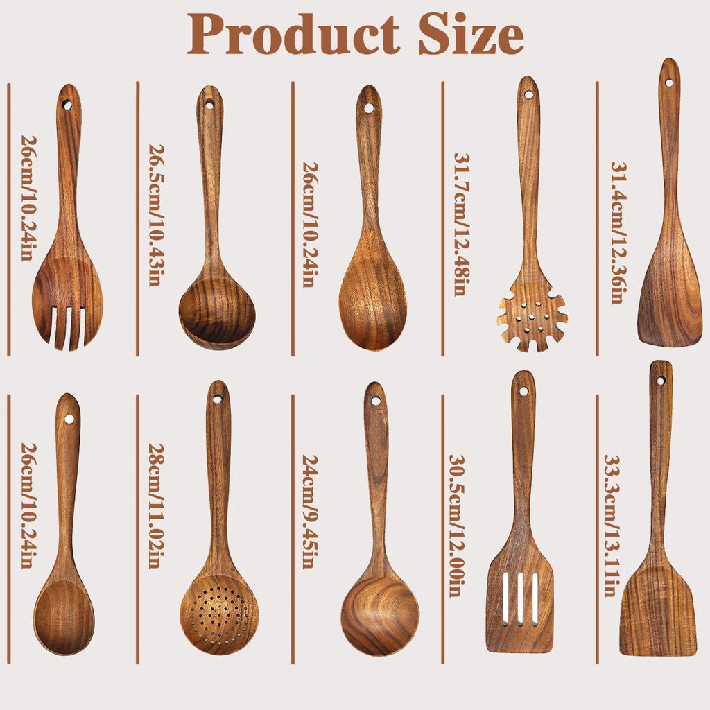 10pcs Wooden Spoons Kitchen Wooden Utensils For Cooking Wooden Kitchen Utensils Set