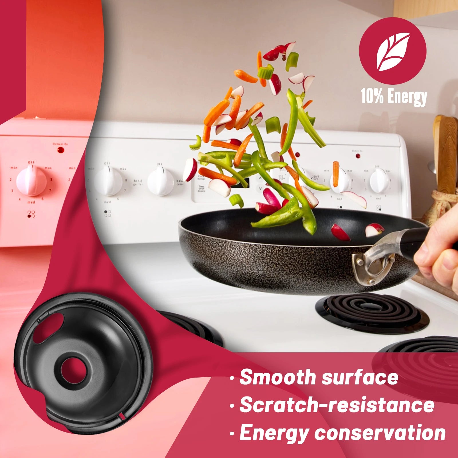 4 Pack Black Cooktop Drip Pans, Compatible with GE Hotpoint Stove. Include 2 Pcs 6'' Range Replacement Drip Pans and 2 Pcs 8 ''