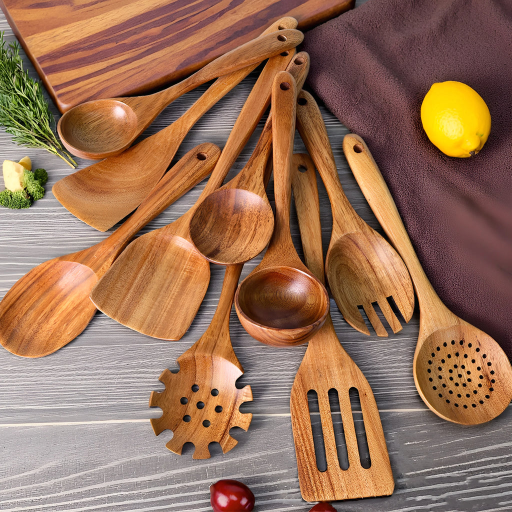 10pcs Wooden Spoons Kitchen Wooden Utensils For Cooking Wooden Kitchen Utensils Set
