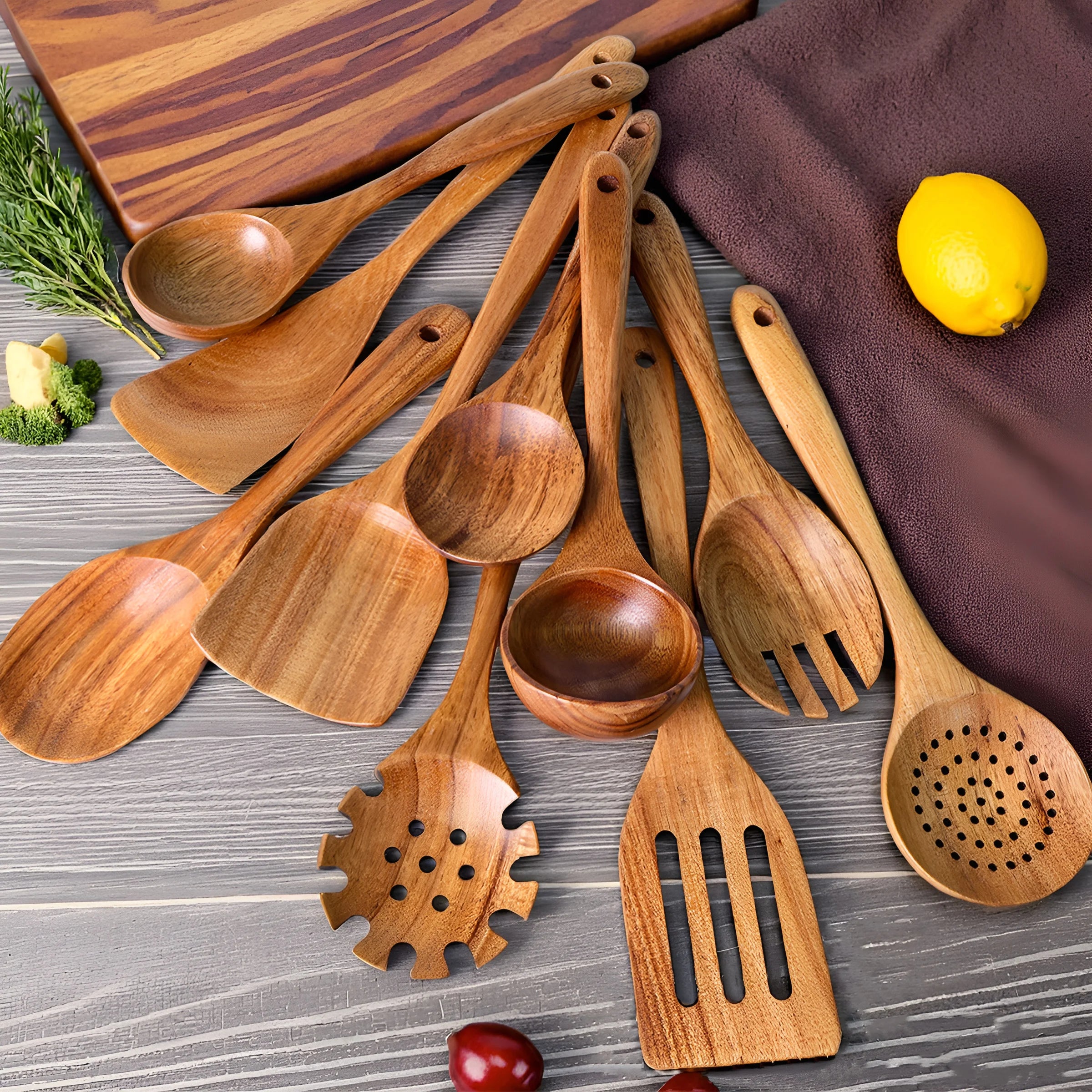 10pcs Wooden Spoons Kitchen Wooden Utensils For Cooking Wooden Kitchen Utensils Set